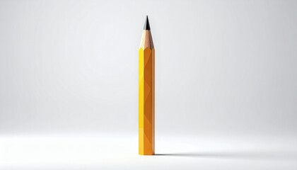 Polygonal sharpened pencil pointing upward with faceted tip on a white background showcasing geometric stationery design, modern 3D office illustration, and minimalist digital art style