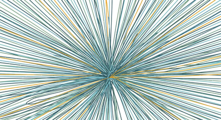 Obraz premium Abstract image featuring converging blue and yellow lines radiating from a central point on a white background.