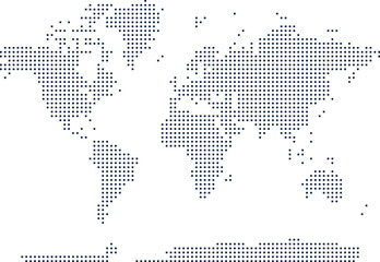 Naklejka premium Vector square shape dotted world map design. Dotted world map in a square design to see the planet. Present continents with a stylish dotted effect.