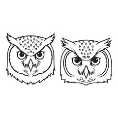 black and white owl head head silhouette vector set