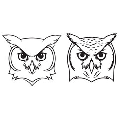 Fototapeta premium black and white owl head head silhouette vector set