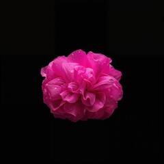 Vibrant pink flower with shimmering petals against a black background, showcasing delicate beauty
