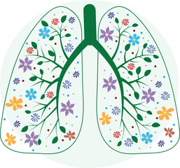 Lungs with flowers and leaves.