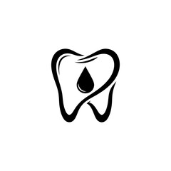 A dental logo with a tooth shape and a drop inside in black and white