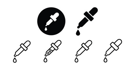 Fototapeta premium Dropper icon set – solid and outline black symbols with droplet for medical, lab, skincare, UI design, pharmacy and scientific use 