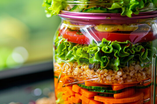 Vibrant layered salad in a jar, a healthy and convenient meal option. - Powered by Adobe