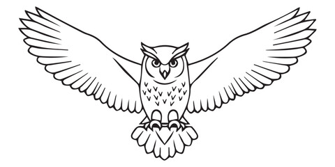 black and white silhouette outline owl art logo design.