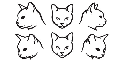 black and white cat vector illustration set.