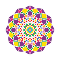 Geometric Mandala with Bright Colors and Symmetrical Structure