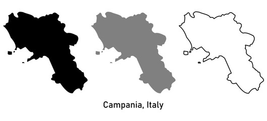 Campania Region of Italy map vector illustration. map in outline style, black color, gray color.