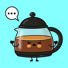 Frustrated coffee pot cartoon character thinking