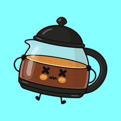 Coffee pot cartoon character feeling sick or dizzy