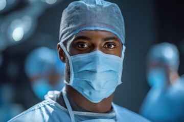 Focused Black healthcare professional in surgical attire