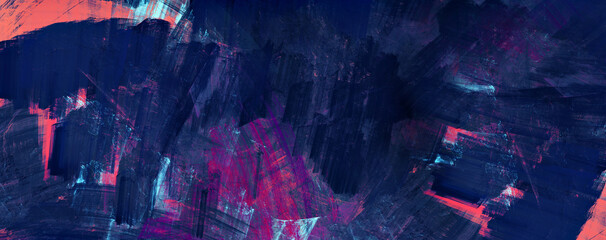 Future Dusk. Abstract painting texture in trendy color. Artistic background with dark blue strokes of paint. Dynamic pattern. Fractal artwork for creative graphic design