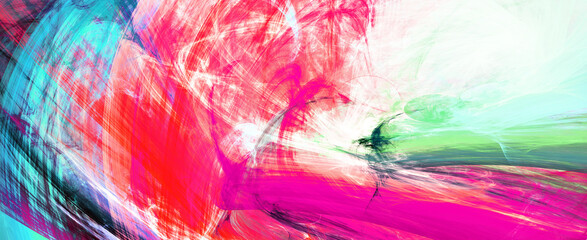 Bright multicolor artistic strokes. Abstract painting colorful texture. Modern paint patter in retro color. Dynamic watercolor background. Fractal artwork for creative graphic design