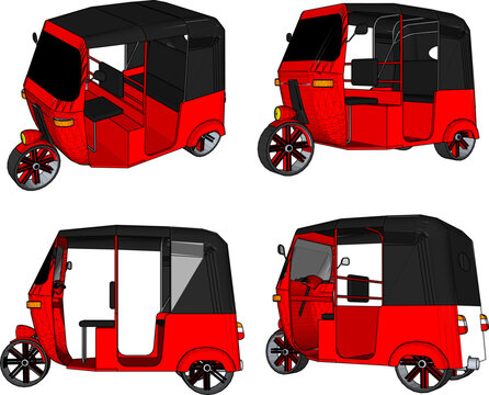 Vector sketch illustration of classic vintage ethnic retro bajai public transportation vehicle design from the past