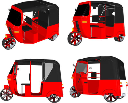 Vector sketch illustration of classic vintage ethnic retro bajai public transportation vehicle design from the past