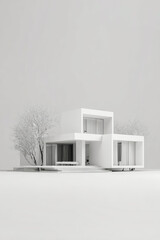 Modern minimalist house design rendered in three dimensions showcasing sleek lines and contemporary architecture