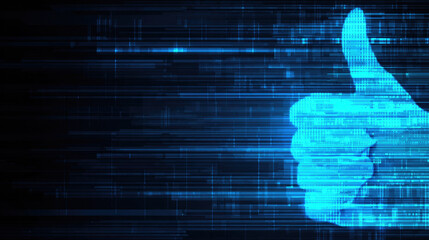 Tech-style thumbs-up with horizontal lines