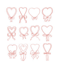 Set of hand drawn hearts, bows and ribbons. Valentines day illustrations.