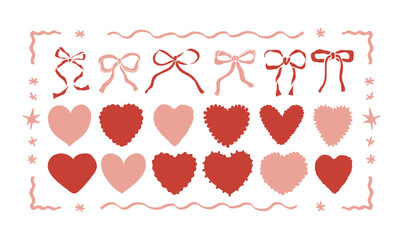 Valentine's Day set of hearts and ribbons. Romance illustrations.