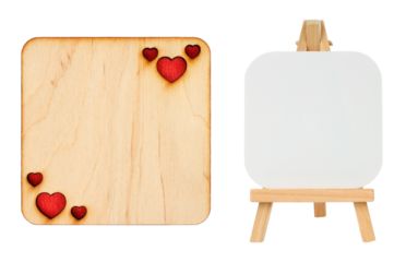 Set of writable boards with wooden heart board isolated on transparent background