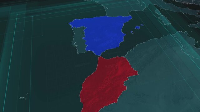 Zoom in to the map of Strait of Gibraltar with text, textless.