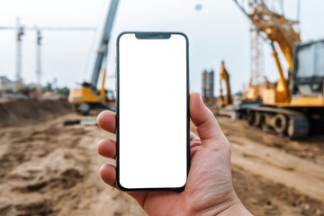 Hand Holding Smartphone Mockup Construction Site