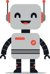 Happy Cartoon Robot with Checkmark Icon