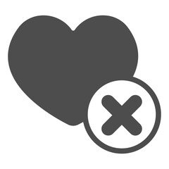 Love and infatuation ban solid icon, likeness concept. Vector graphics. Heart with close button, forbidden item sign on white background, glyph style icon for mobile or web design.