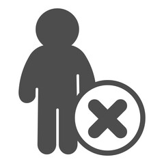 Human ban solid icon, man concept. Vector graphics. Male with close button, forbidden item sign on white background, glyph style icon for mobile or web design.
