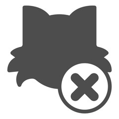 Cat head ban solid icon, pet concept. Vector graphics. Kitten with close button, forbidden item sign on white background, glyph style icon for mobile or web design.