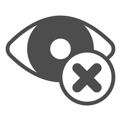 Eye and vision ban solid icon, spy concept. Vector graphics. Eyeball with close button, forbidden item sign on white background, glyph style icon for mobile or web design.