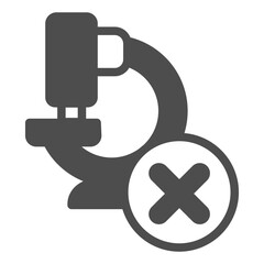 Microscope ban solid icon, scientist instrument concept. Vector graphics. Laboratory microscope with close button sign on white background, glyph style icon for mobile or web design.