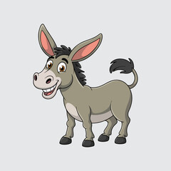 Cute Smiling Cartoon Donkey Character Isolated on White Background
