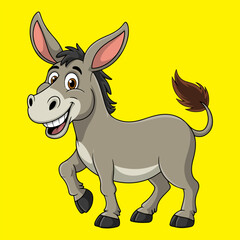 Cute Smiling Cartoon Donkey Character Isolated on yellow Background