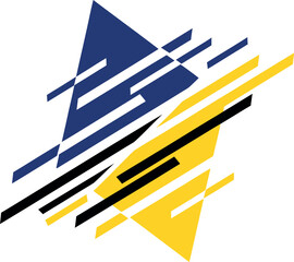 Abstract Geometric Shapes: Blue, Yellow, Black & White