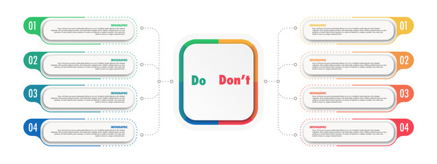 Do and dont infographic template colorful trendy style for presentation, start up, logic analysis, presentation, business strategy vectorr 10 eps