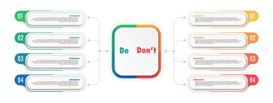 Do and dont infographic template colorful trendy style for presentation, start up, logic analysis, presentation, business strategy vectorr 10 eps