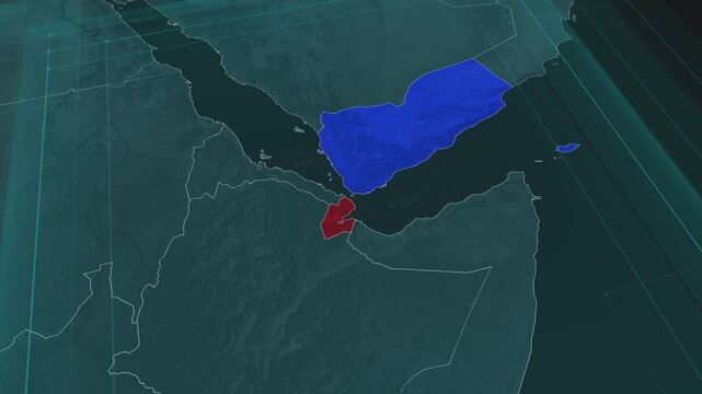 Zoom in to the map of Bab al-Mandab Strait with text, textless.