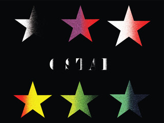 colorful six star metallic texture on black background, six gradient stars with shiny brushed metal effect, six bright gradient stars design on black