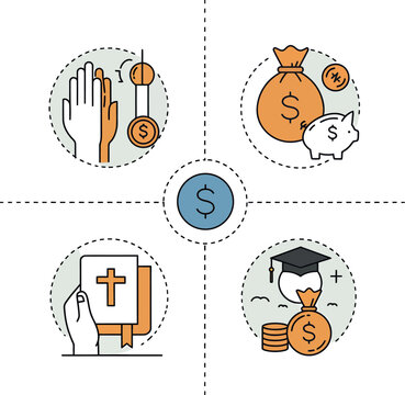 Financial Icons: Offering, Saving, Giving, Education
