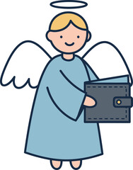 Angel holding a wallet, flat design