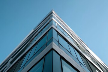 Obraz premium Modernist glass curtain wall reflecting blue sky