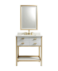 Minimalist white vanity with mirror simple and elegant bathroom furniture design isolated