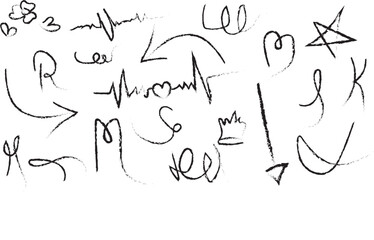 Hand-Drawn Doodle Line Art Collection Hearts, Arrows, Crowns, and Stars Sketch Design