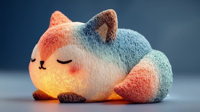Cuddly fox figure with soft colors and gentle glow on dark background