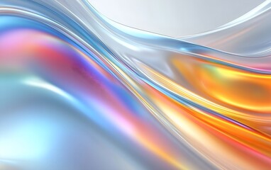 Fototapeta premium Abstract iridescent flowing liquid with vibrant colors and smooth, reflective surface for backgrounds.