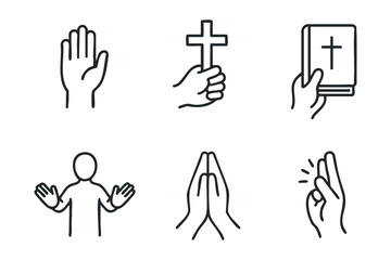 Fototapeta premium Symbols of faith and prayer for spiritual reflection. Set of 6 black Christmas icons