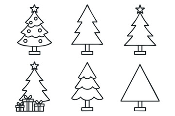 Obraz premium Various designs of Christmas trees for holiday decoration ideas. Set of 6 black Christmas icons
